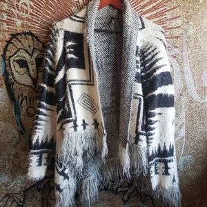 Ethyl tribal patterned wrap sweater
